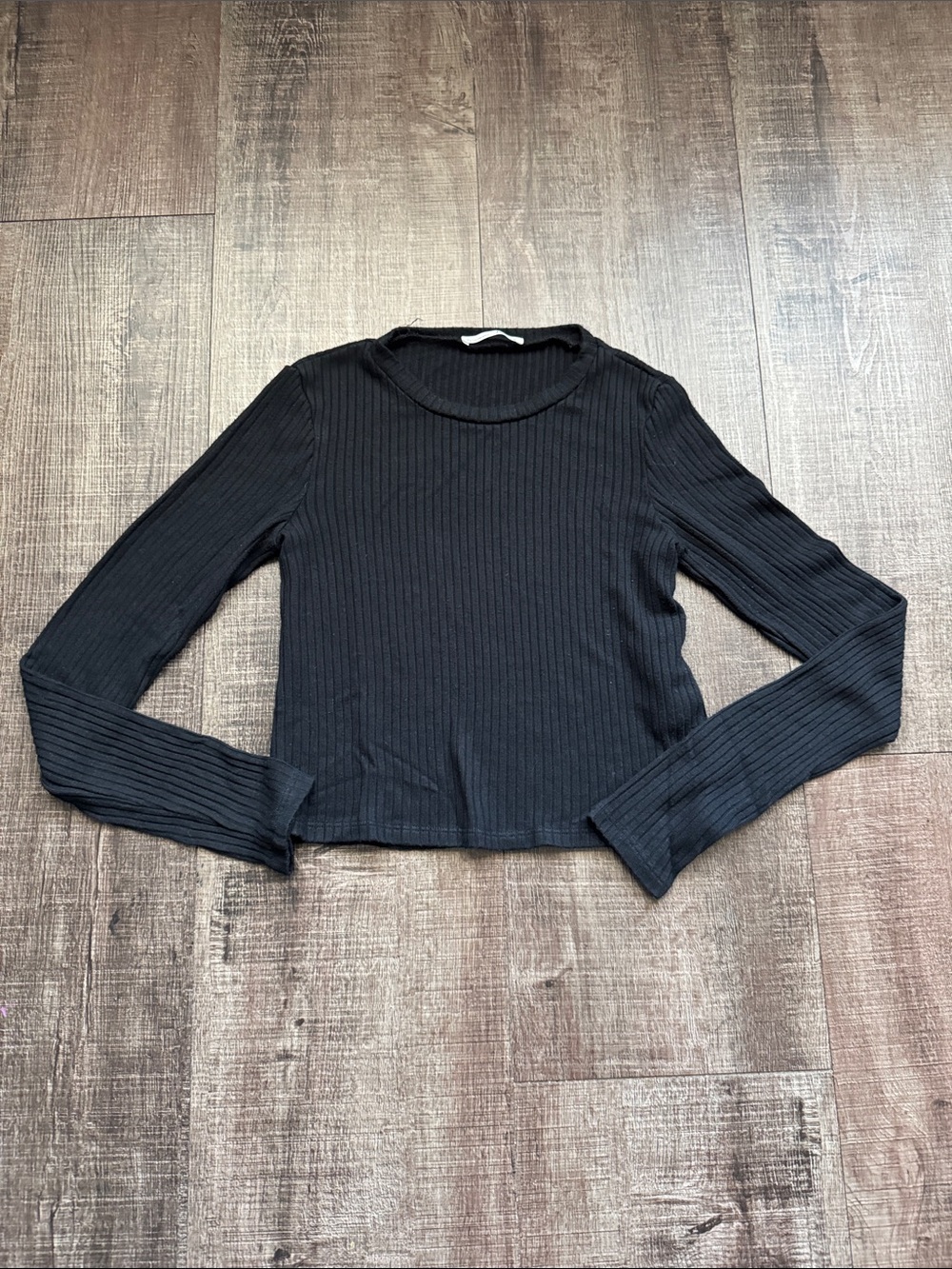 Reformation Black Ribbed Long-Sleeve Crop Top